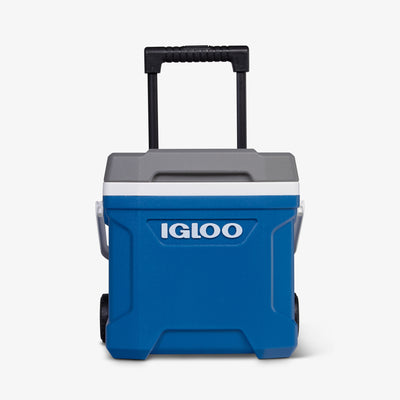 Front View | Latitude 16 Qt Roller Cooler::Blue::Locking/telescoping handle 