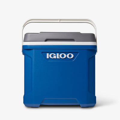 Front View | Latitude 30 Qt Cooler::Blue::Sturdy bail handle 