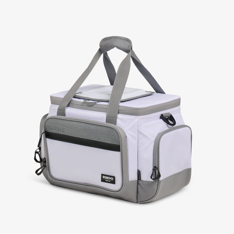 Angle View | Marine 30-Can Square Cooler Bag::::Touchscreen-compatible window  