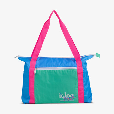 Front View | Retro Packable Puffer 20-Can Cooler Bag::Carolina Blue::Retro colors 